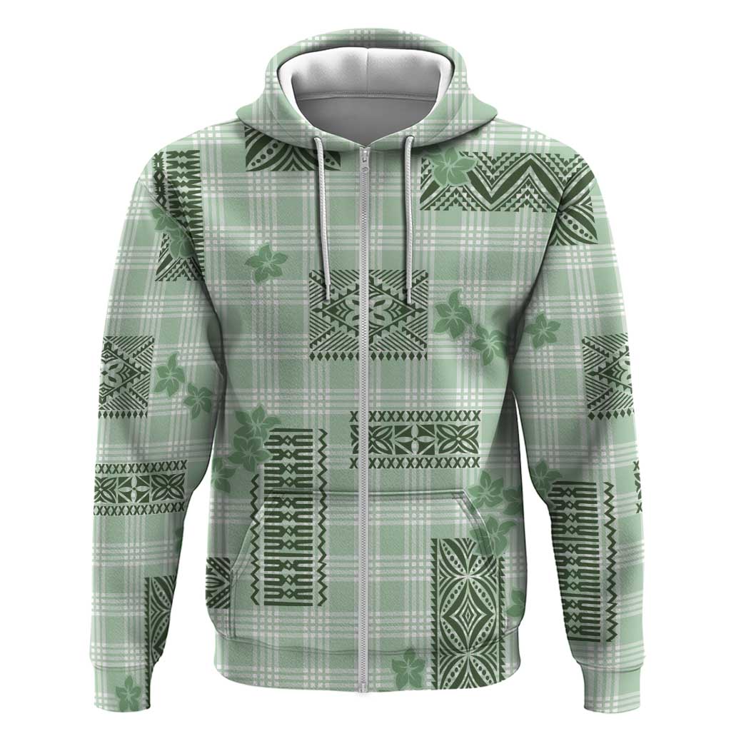 Hawaiian Quilt Tapa On Pastel Mint Palaka Motifs Zip Hoodie LT7 Zip Hoodie Mint - Polynesian Pride