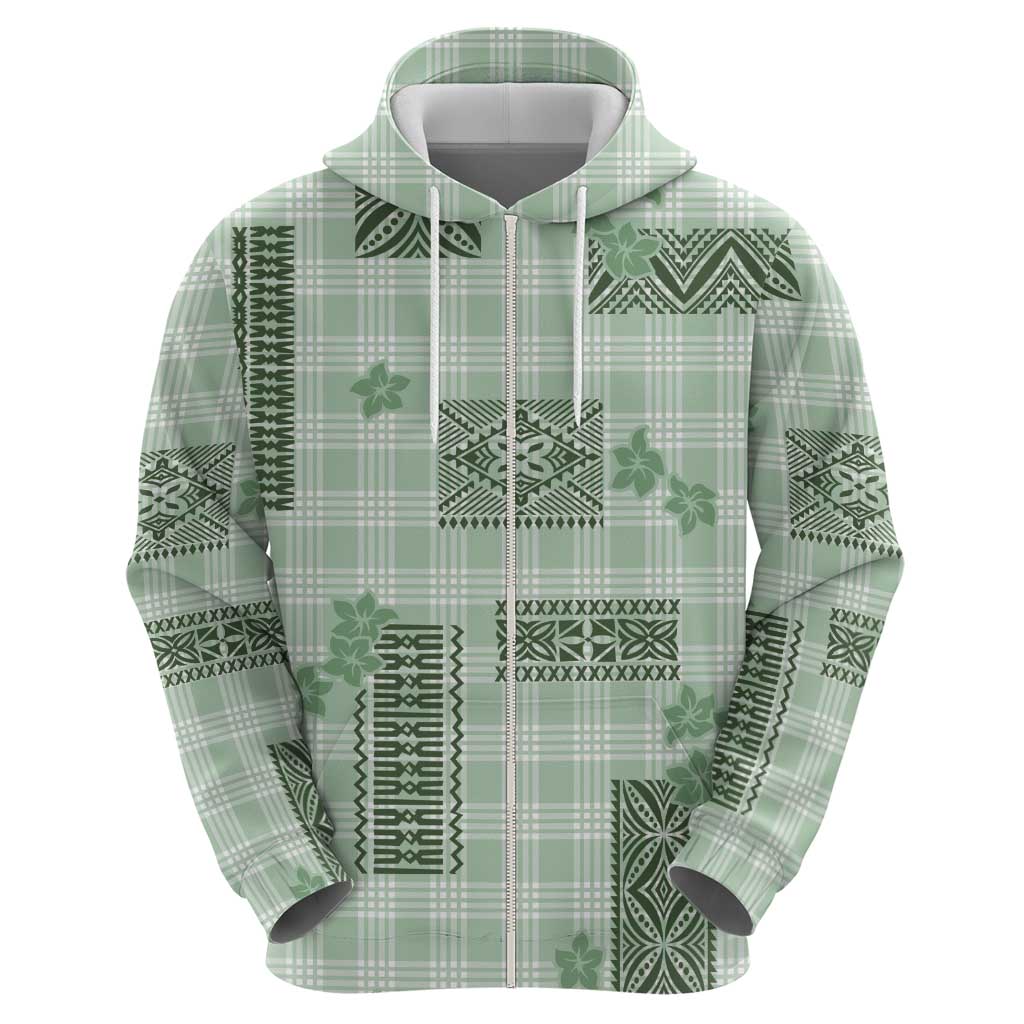 Hawaiian Quilt Tapa On Pastel Mint Palaka Motifs Zip Hoodie LT7 - Polynesian Pride