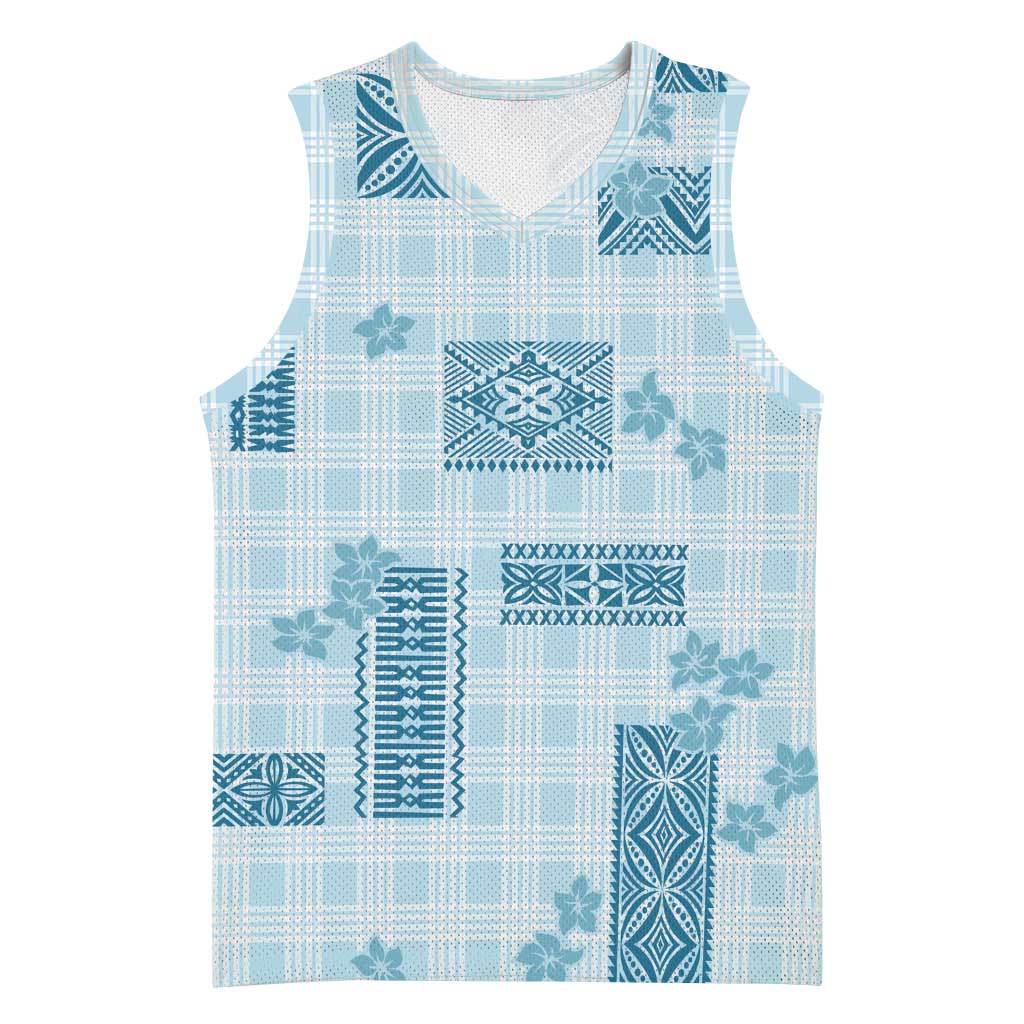 Hawaiian Quilt Tapa On Cold Blue Palaka Motifs Basketball Jersey LT7 Unisex Azure - Polynesian Pride