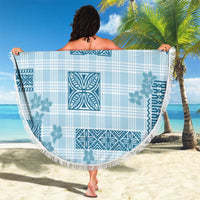 Hawaiian Quilt Tapa On Cold Blue Palaka Motifs Beach Blanket