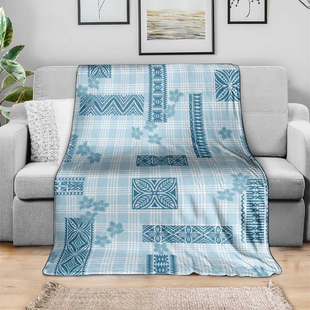 Hawaiian Quilt Tapa On Cold Blue Palaka Motifs Blanket