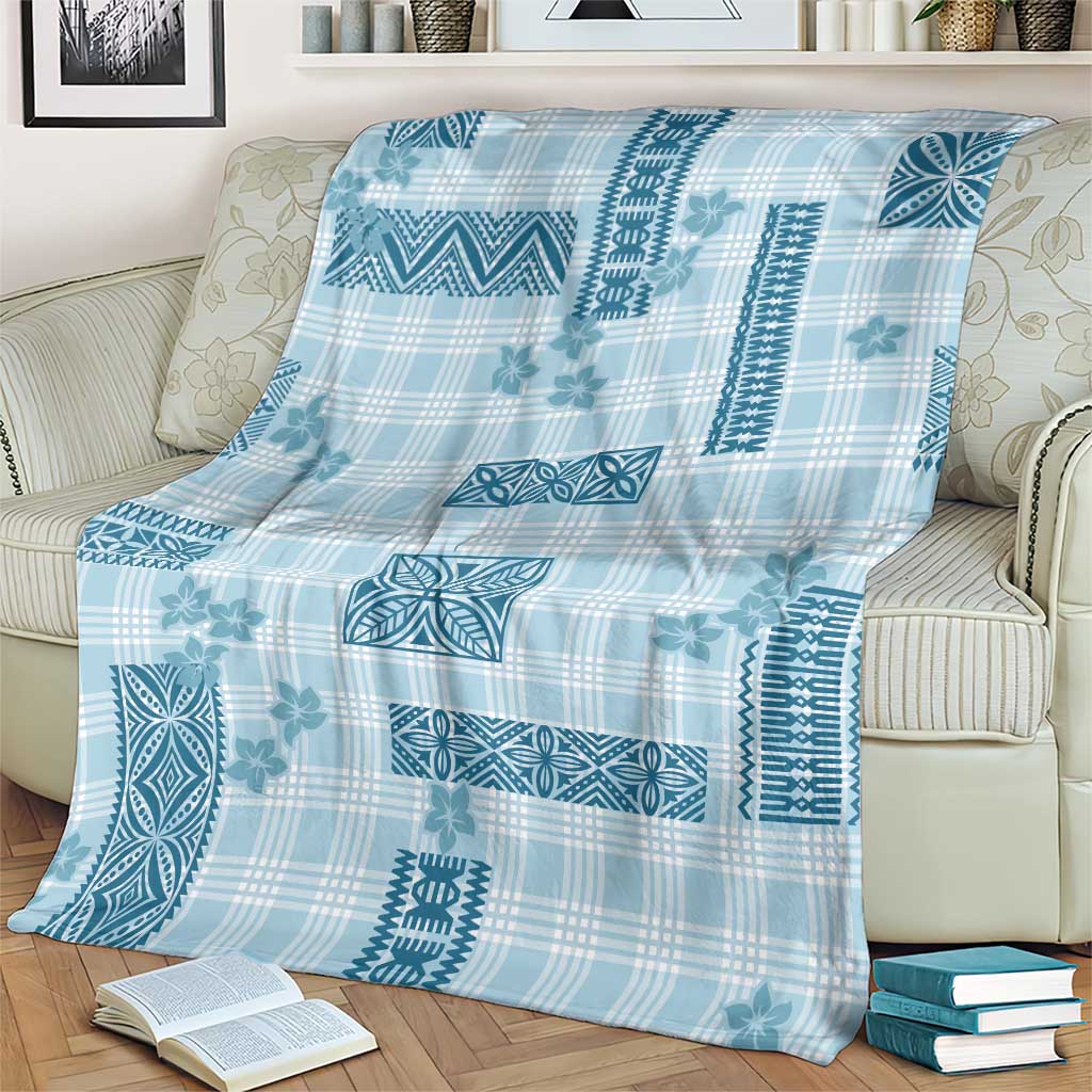 Hawaiian Quilt Tapa On Cold Blue Palaka Motifs Blanket