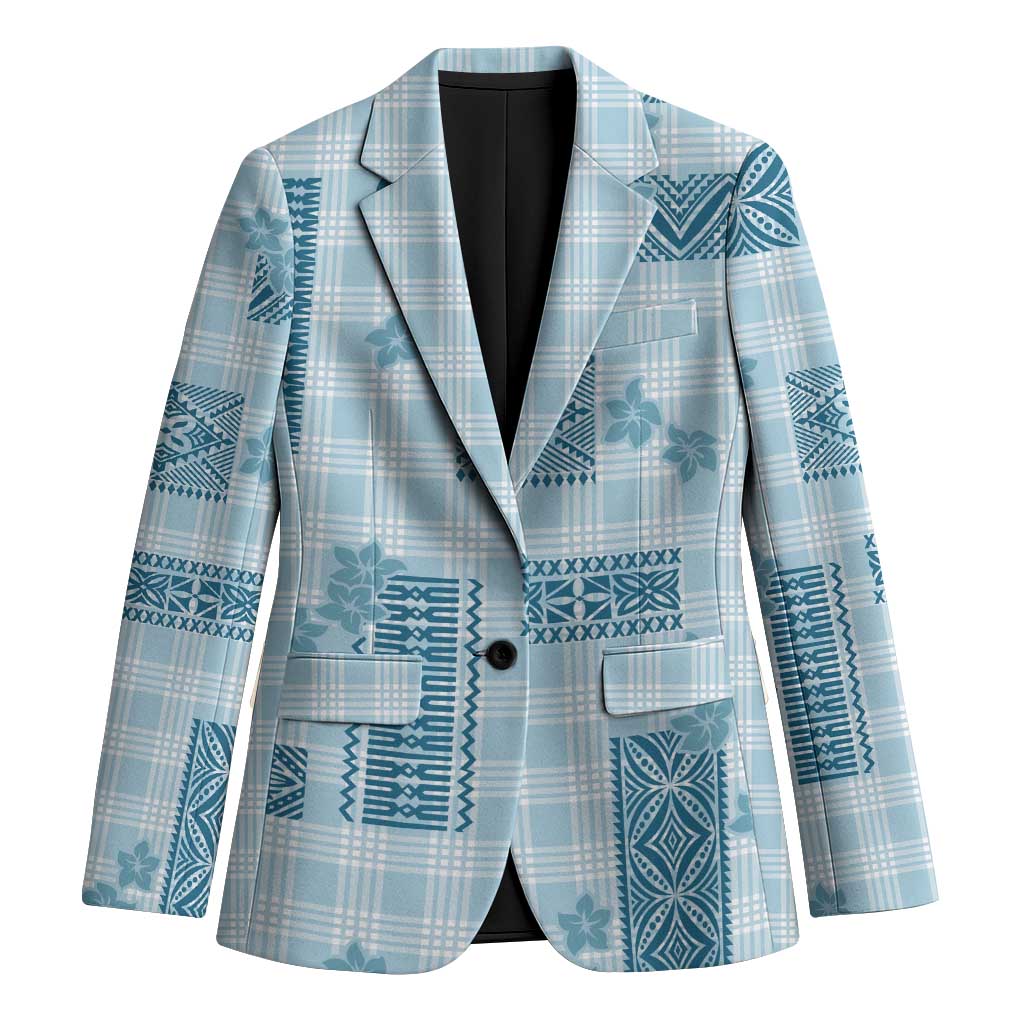Hawaiian Quilt Tapa On Cold Blue Palaka Motifs Blazer LT7 Unisex Azure - Polynesian Pride