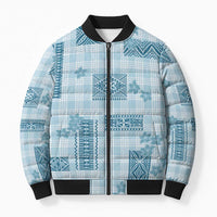 Hawaiian Quilt Tapa On Cold Blue Palaka Motifs Bomber Puffer Jacket