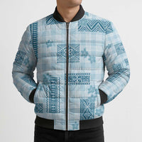 Hawaiian Quilt Tapa On Cold Blue Palaka Motifs Bomber Puffer Jacket
