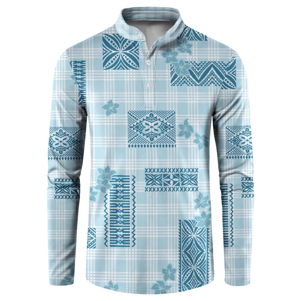 Hawaiian Quilt Tapa On Cold Blue Palaka Motifs Button Sweatshirt LT7 Azure - Polynesian Pride
