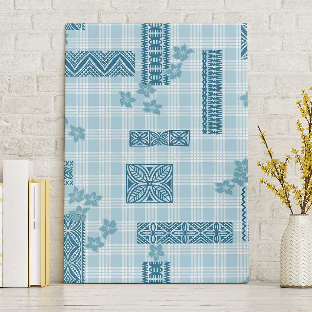 Hawaiian Quilt Tapa On Cold Blue Palaka Motifs Canvas Wall Art LT7 Without Frame Azure - Polynesian Pride