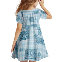 Hawaiian Quilt Tapa On Cold Blue Palaka Motifs Family Matching Off The Shoulder Long Sleeve Dress and Hawaiian Shirt LT7 - Polynesian Pride