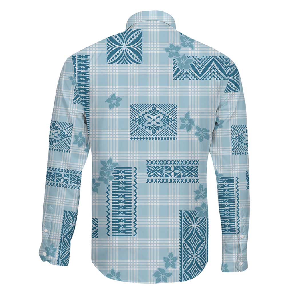 Hawaiian Quilt Tapa On Cold Blue Palaka Motifs Family Matching Off Shoulder Maxi Dress and Hawaiian Shirt