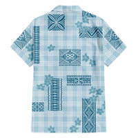 Hawaiian Quilt Tapa On Cold Blue Palaka Motifs Family Matching Puletasi and Hawaiian Shirt