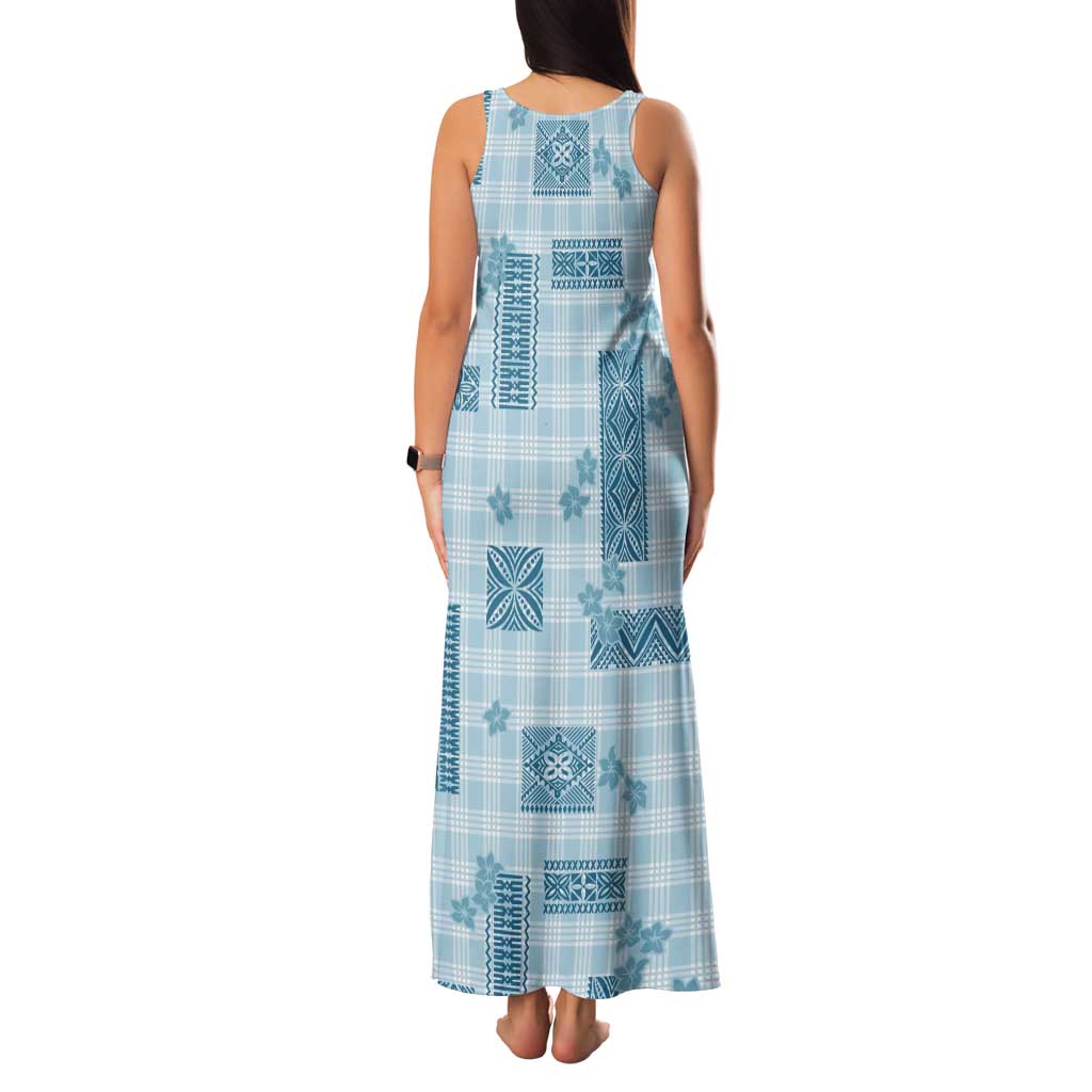 Hawaiian Quilt Tapa On Cold Blue Palaka Motifs Family Matching Tank Maxi Dress and Hawaiian Shirt LT7 - Polynesian Pride