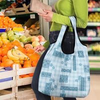 Hawaiian Quilt Tapa On Cold Blue Palaka Motifs Grocery Bag LT7 - Polynesian Pride