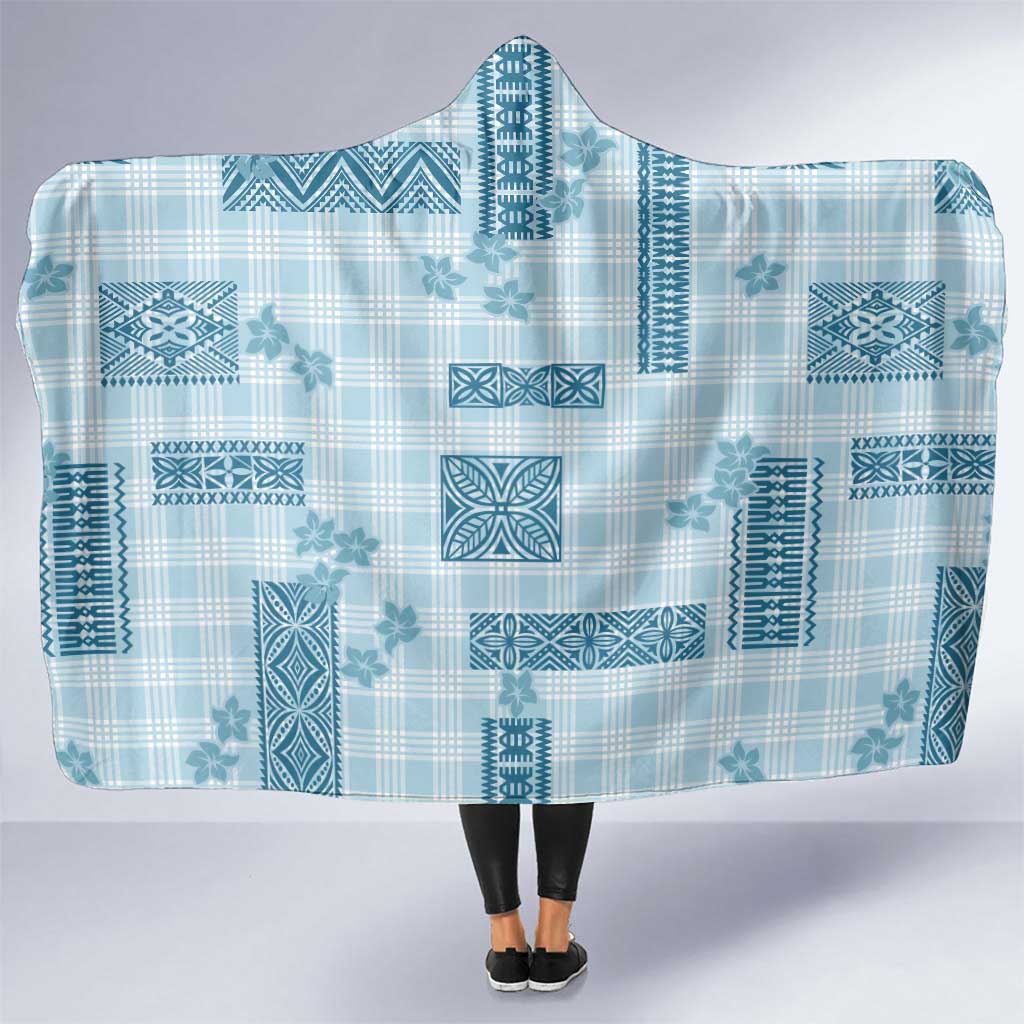 Hawaiian Quilt Tapa On Cold Blue Palaka Motifs Hooded Blanket LT7 One Size Azure - Polynesian Pride