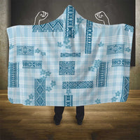 Hawaiian Quilt Tapa On Cold Blue Palaka Motifs Hooded Blanket