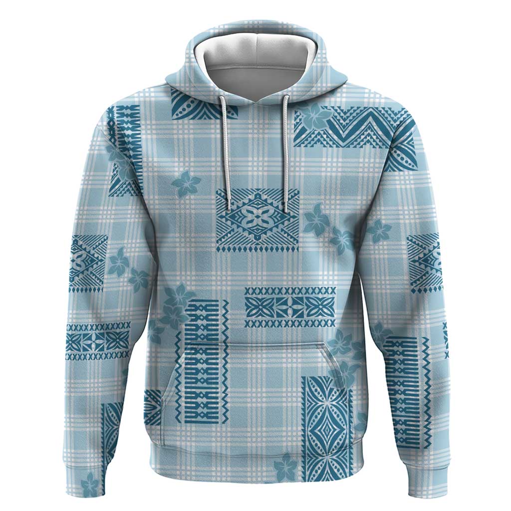 Hawaiian Quilt Tapa On Cold Blue Palaka Motifs Hoodie LT7 Pullover Hoodie Azure - Polynesian Pride