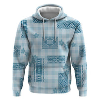 Hawaiian Quilt Tapa On Cold Blue Palaka Motifs Hoodie LT7 Pullover Hoodie Azure - Polynesian Pride