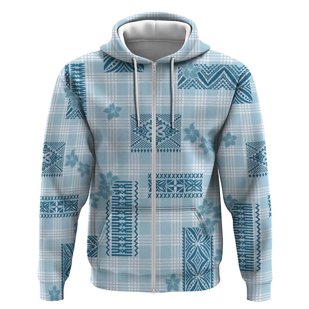 Hawaiian Quilt Tapa On Cold Blue Palaka Motifs Hoodie LT7 Zip Hoodie Azure - Polynesian Pride