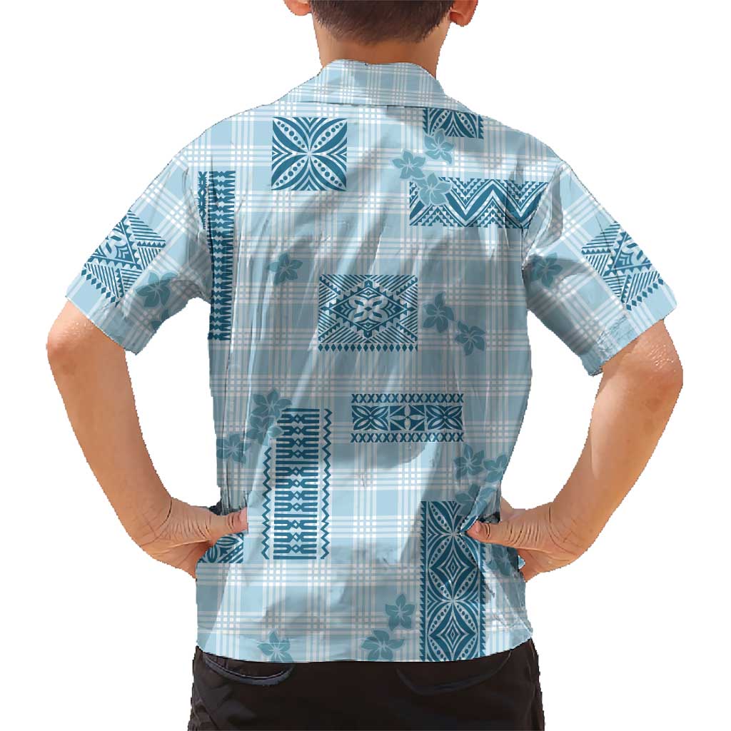 Hawaiian Quilt Tapa On Cold Blue Palaka Motifs Kid Hawaiian Shirt LT7 - Polynesian Pride