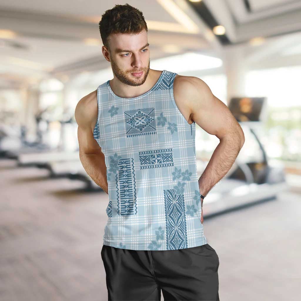Hawaiian Quilt Tapa On Cold Blue Palaka Motifs Men Tank Top