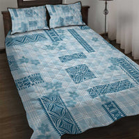 Hawaiian Quilt Tapa On Cold Blue Palaka Motifs Quilt Bed Set