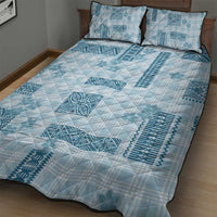Hawaiian Quilt Tapa On Cold Blue Palaka Motifs Quilt Bed Set