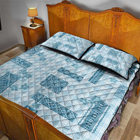 Hawaiian Quilt Tapa On Cold Blue Palaka Motifs Quilt Bed Set