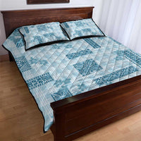 Hawaiian Quilt Tapa On Cold Blue Palaka Motifs Quilt Bed Set