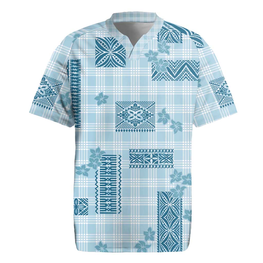 Hawaiian Quilt Tapa On Cold Blue Palaka Motifs Rugby Jersey