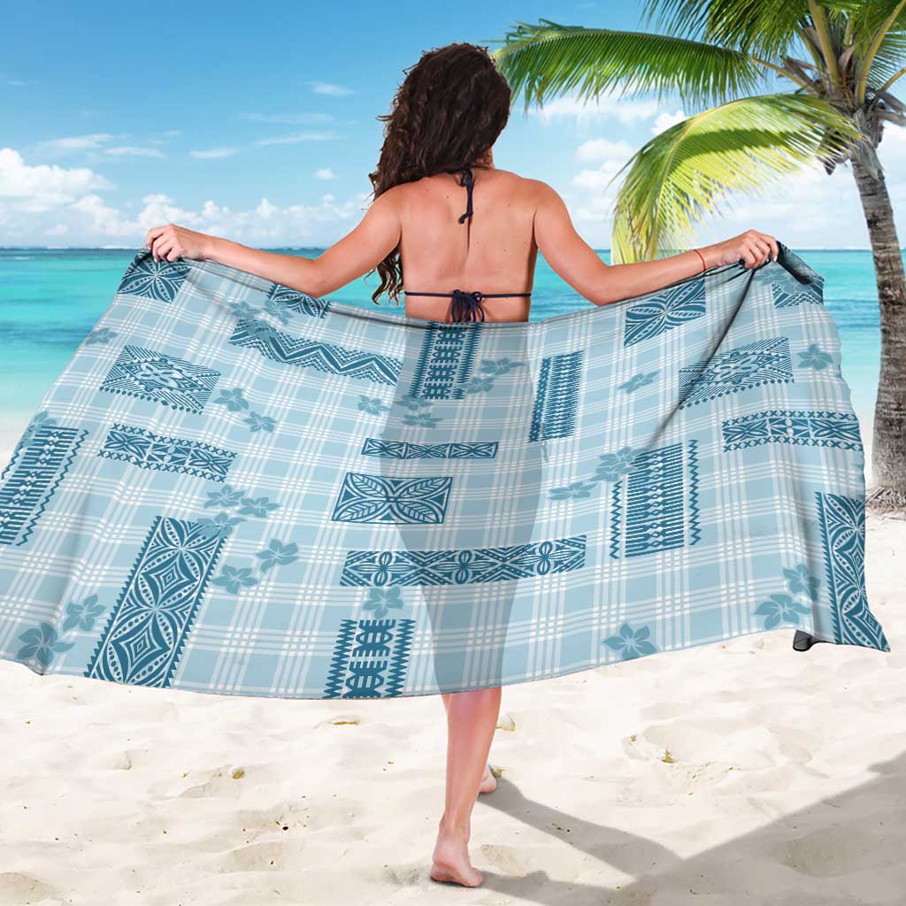 Hawaiian Quilt Tapa On Cold Blue Palaka Motifs Sarong