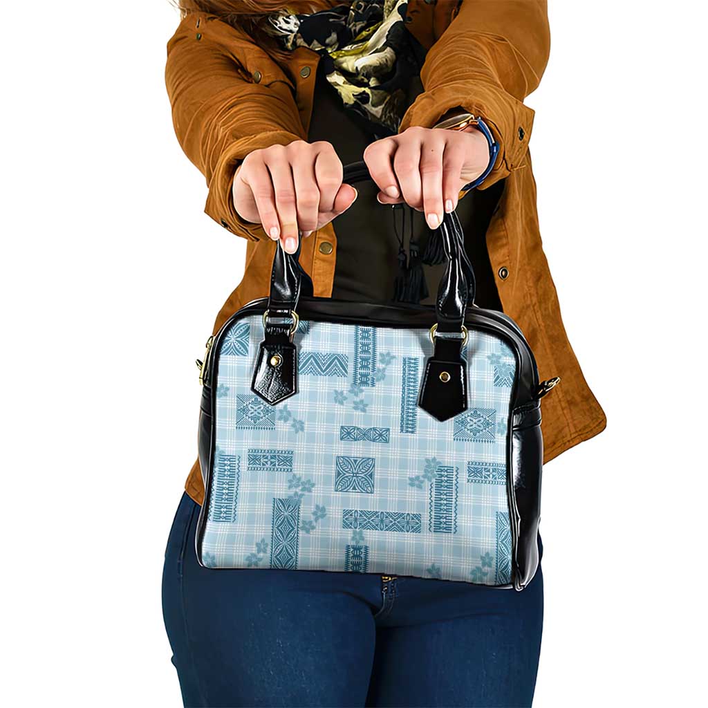 Hawaiian Quilt Tapa On Cold Blue Palaka Motifs Shoulder Handbag LT7 One Size Azure - Polynesian Pride