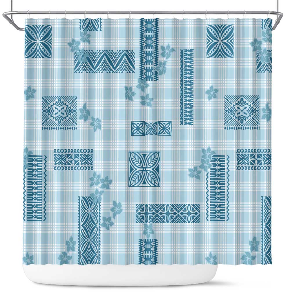 Hawaiian Quilt Tapa On Cold Blue Palaka Motifs Shower Curtain LT7 Azure - Polynesian Pride