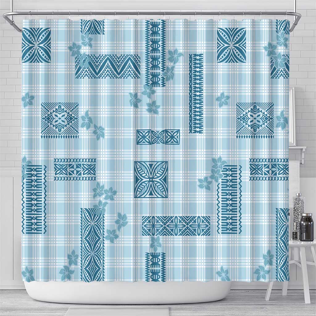 Hawaiian Quilt Tapa On Cold Blue Palaka Motifs Shower Curtain LT7 - Polynesian Pride