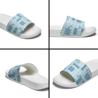 Hawaiian Quilt Tapa On Cold Blue Palaka Motifs Slide Sandals LT7 - Polynesian Pride