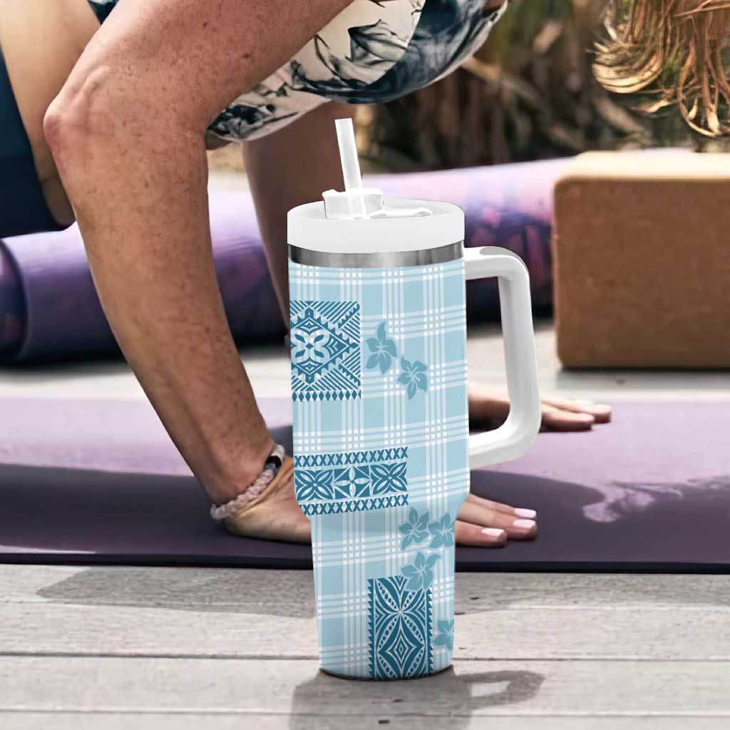Hawaiian Quilt Tapa On Cold Blue Palaka Motifs Tumbler With Handle