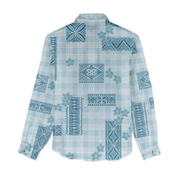 Hawaiian Quilt Tapa On Cold Blue Palaka Motifs Women Casual Shirt LT7 - Polynesian Pride