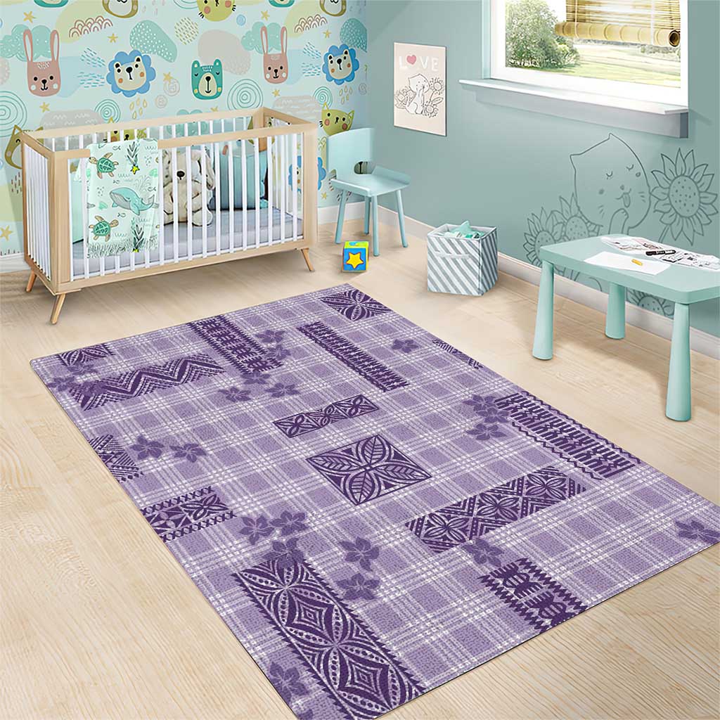 Hawaiian Quilt Tapa On Lilac Palaka Motifs Area Rug