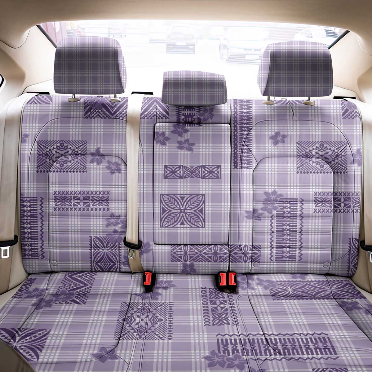 Hawaiian Quilt Tapa On Lilac Palaka Motifs Back Car Seat Cover