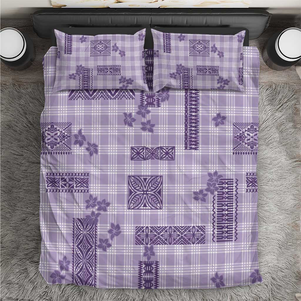 Hawaiian Quilt Tapa On Lilac Palaka Motifs Bedding Set