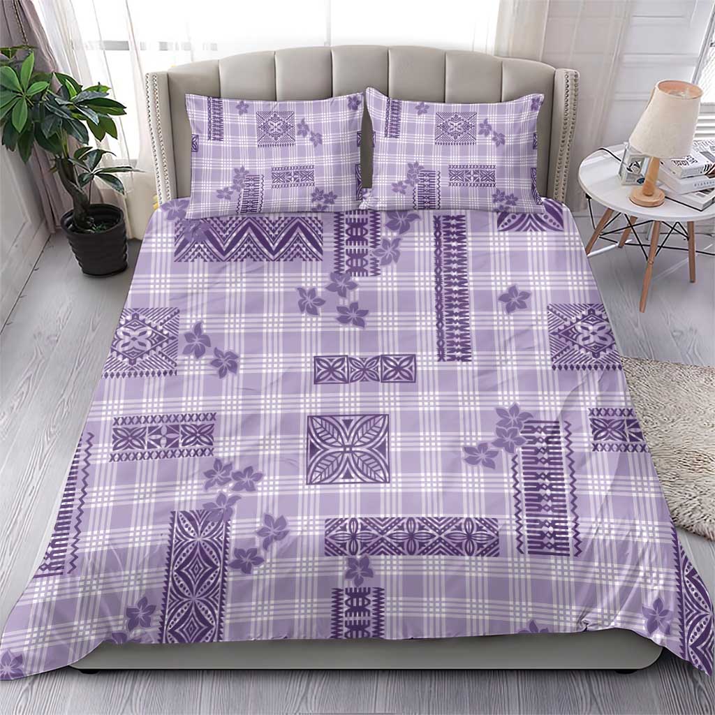 Hawaiian Quilt Tapa On Lilac Palaka Motifs Bedding Set