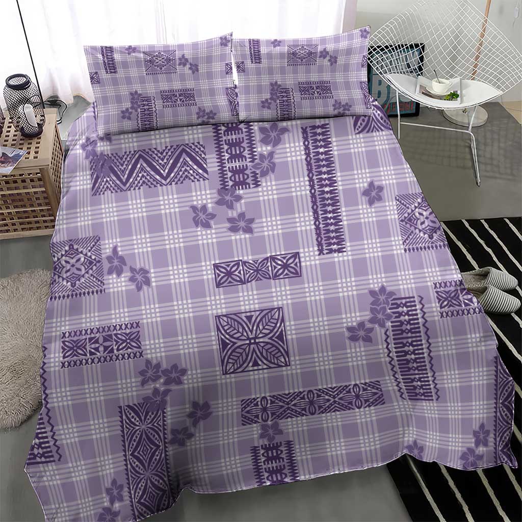 Hawaiian Quilt Tapa On Lilac Palaka Motifs Bedding Set