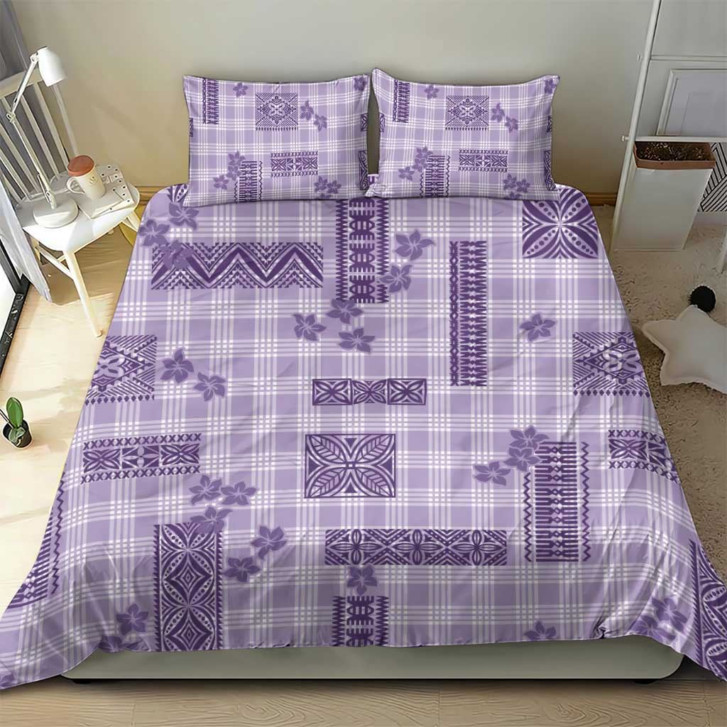 Hawaiian Quilt Tapa On Lilac Palaka Motifs Bedding Set