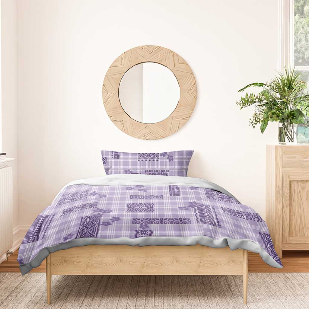 Hawaiian Quilt Tapa On Lilac Palaka Motifs Bedding Set
