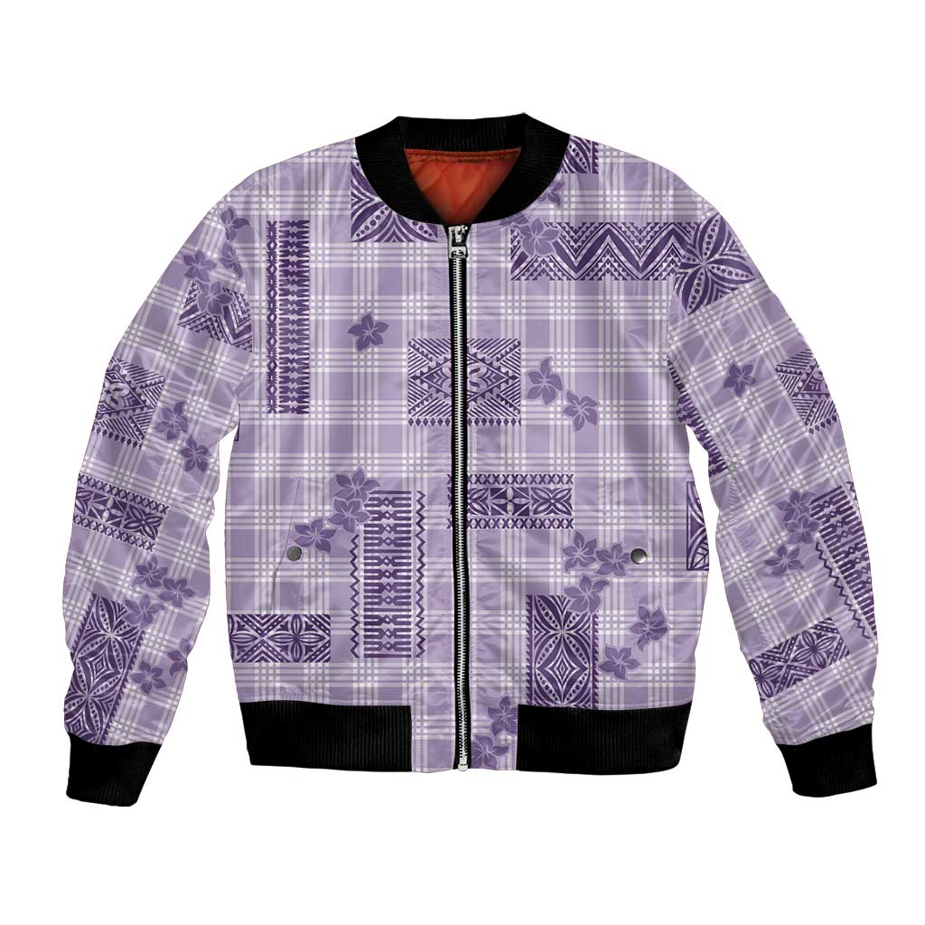 Hawaiian Quilt Tapa On Lilac Palaka Motifs Bomber Jacket