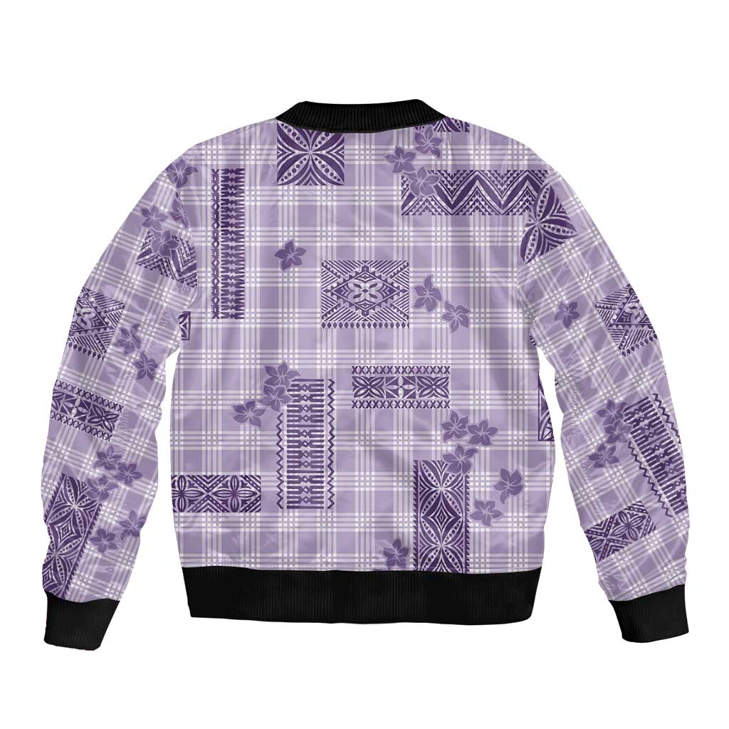 Hawaiian Quilt Tapa On Lilac Palaka Motifs Bomber Jacket