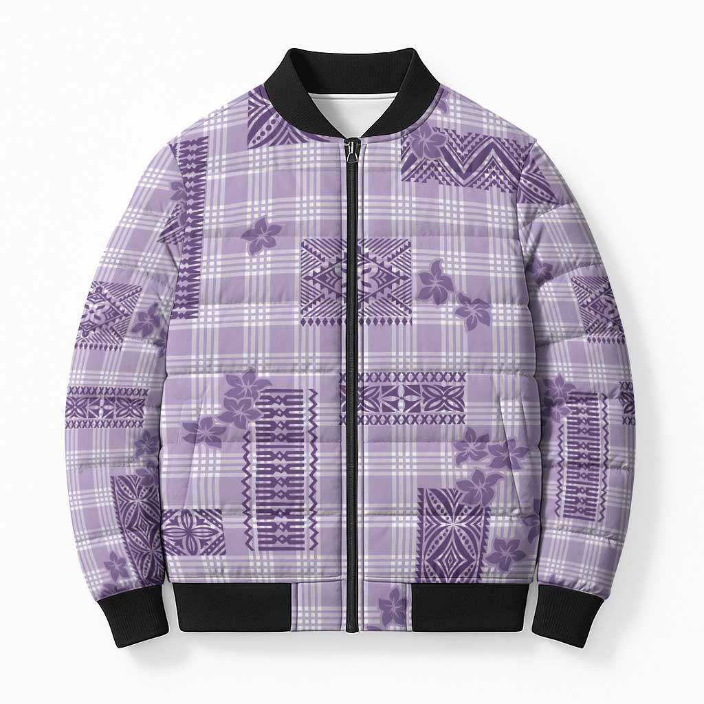 Hawaiian Quilt Tapa On Lilac Palaka Motifs Bomber Puffer Jacket LT7 Unisex Lilac - Polynesian Pride