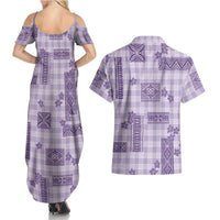 Hawaiian Quilt Tapa On Lilac Palaka Motifs Couples Matching Summer Maxi Dress and Hawaiian Shirt LT7 - Polynesian Pride