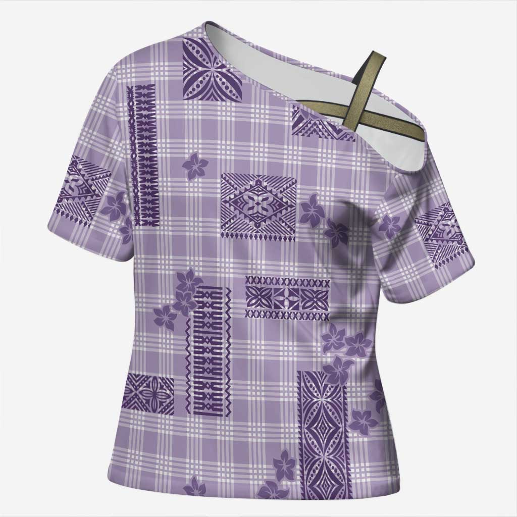 Hawaiian Quilt Tapa On Lilac Palaka Motifs Cross Shoulder Shirt LT7 Female Lilac - Polynesian Pride