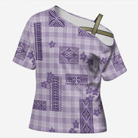 Hawaiian Quilt Tapa On Lilac Palaka Motifs Cross Shoulder Shirt LT7 Female Lilac - Polynesian Pride