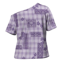 Hawaiian Quilt Tapa On Lilac Palaka Motifs Cross Shoulder Shirt LT7 - Polynesian Pride