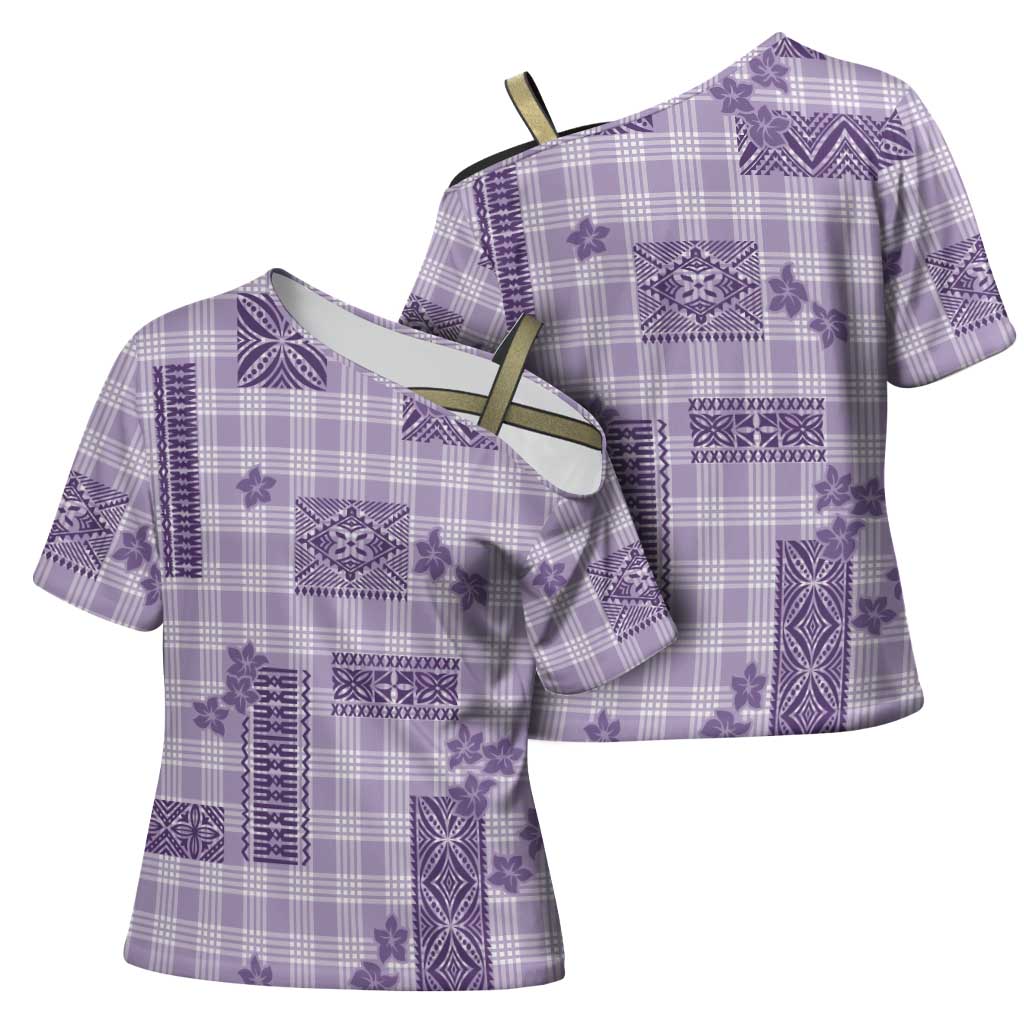 Hawaiian Quilt Tapa On Lilac Palaka Motifs Cross Shoulder Shirt LT7 - Polynesian Pride